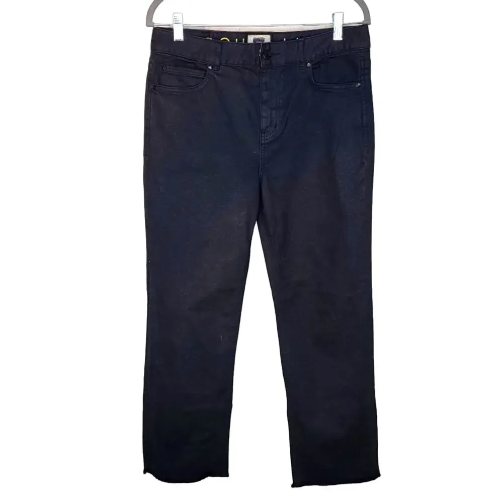 KATE SPADE Broom Street High Rise Raw Hem Straight Leg Black Denim Jeans SZ 30